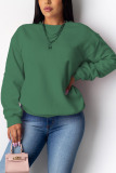 Green Casual Polyester Solid O Neck Mid Waist Tops