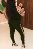 Green Fashion Casual Polyester Cotton Blends Patchwork Print Solid Split Joint Pants Long Sleeve Regular Sleeve Regular Two Pieces