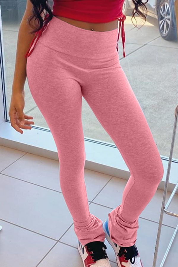 Pink Fashion Sexy Adult Solid Fold Boot Cut Bottoms