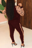 Wine Red Fashion Casual Polyester Cotton Blends Patchwork Print Solid Split Joint Pants Long Sleeve Regular Sleeve Regular Two Pieces