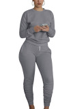 Dark Gray Polyester Sexy Europe and America Patchwork Solid Straight Long Sleeve Two Pieces