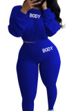 Blue Fashion Sexy Adult Polyester Letter Embroidered Letter O Neck Long Sleeve Regular Sleeve Regular Two Pieces
