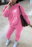 Pink Fashion Sexy Adult Solid Patchwork Hooded Collar Long Sleeve Regular Sleeve Regular Two Pieces