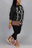 Pink Casual Living Letter Print Solid Pullovers Pants Basic O Neck Long Sleeve Regular Sleeve Regular Two Pieces