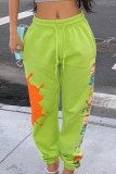 Baby Blue Street Polyester Print Pants Straight Bottoms