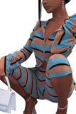 Khaki Fashion Sexy Adult Striped Patchwork Patchwork O Neck Long Sleeve Regular Sleeve Regular Two Pieces