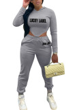 Grey Fashion Street Adult Letter Letter Hooded Collar Long Sleeve Regular Sleeve Regular Two Pieces