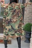 Army Green Street Camouflage Print Split Joint Turndown Collar Outerwear