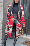 Pink Street Camouflage Print Split Joint Turndown Collar Outerwear