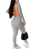 Black Sexy Pit Article Fabrics Solid Split Joint O Neck Long Sleeve Regular Sleeve Short Two Pieces