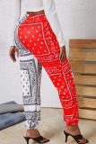 Red Fashion Street Adult Print Split Joint Straight Bottoms