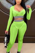 Fluorescent green Sexy Polyester Solid Split Joint Long Sleeve Regular Sleeve Short Two Pieces