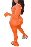 Orange Fashion Sexy Adult Polyester Solid Split Joint Turtleneck Long Sleeve One Shoulder Regular Two Pieces