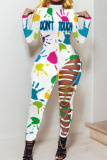 White Casual Knitting Print Leopard Hollowed Out O Neck Skinny Jumpsuits