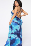 Blue Polyester Fashion Sexy adult Slip backless Print Tie Dye 