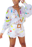 White Fashion Casual Adult Print Split Joint O Neck Straight Jumpsuits