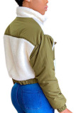 Green Fashion Casual Adult Patchwork Split Joint Mandarin Collar Outerwear