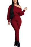 Wine Red Fashion Daily Adult Solid One Shoulder Plus Size 