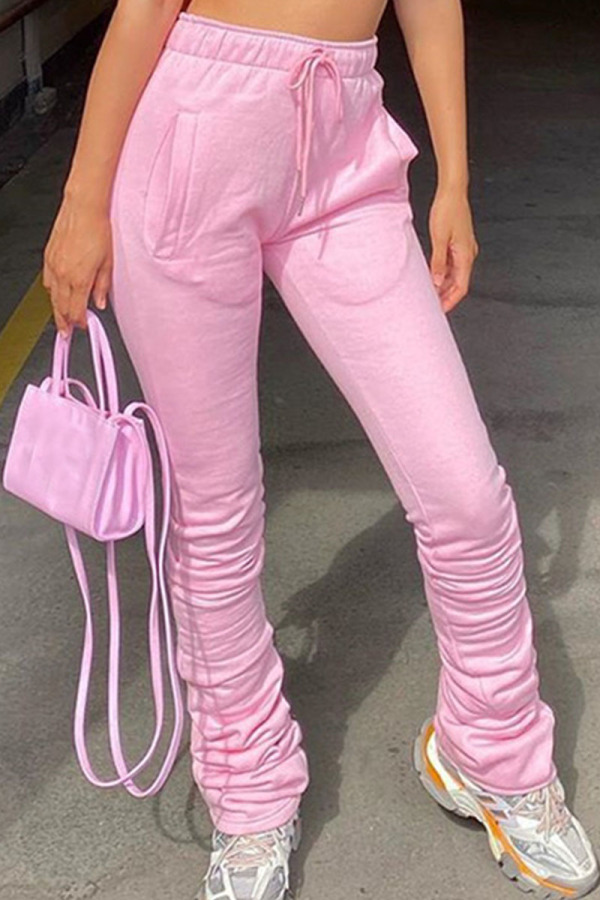 Pink Fashion Casual Adult Solid Pants Boot Cut Bottoms