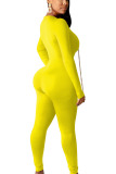 Yellow Sexy Milk Fiber Solid Bandage Chains V Neck Skinny Jumpsuits
