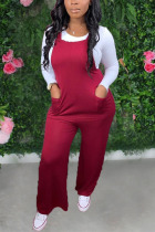 Red Casual Solid Pocket Jumpsuits