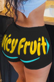Black yellow Elastic Fly Low Print Straight shorts Bottoms
