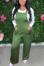 Green Casual Solid Pocket Jumpsuits