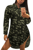 Camouflage Fashion Sexy Adult Denim Camouflage Print Buttons Turndown Collar Long Sleeve Knee Length Printed Dress Dresses