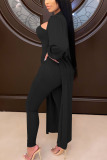 Black Fashion Daily Adult Solid Split Joint Turndown Collar Long Sleeve Regular Sleeve Long Two Pieces