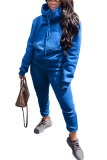 Blue Fashion Casual Adult Solid Split Joint Hooded Collar Long Sleeve Regular Sleeve Regular Two Pieces