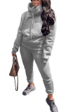 Grey Fashion Casual Adult Solid Split Joint Hooded Collar Long Sleeve Regular Sleeve Regular Two Pieces