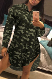 Camouflage Fashion Sexy Adult Denim Camouflage Print Buttons Turndown Collar Long Sleeve Knee Length Printed Dress Dresses