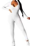 White Fashion Casual Adult Solid Patchwork V Neck Skinny Jumpsuits