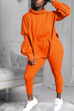 Orange Fashion Sexy Adult Solid Patchwork Hooded Collar Long Sleeve Lantern Sleeve Regular Two Pieces