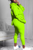 Fluorescent green Fashion Sexy Adult Solid Patchwork Hooded Collar Long Sleeve Lantern Sleeve Regular Two Pieces