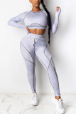 Green Casual Sportswear Spandex Milk Fiber Patchwork Solid Patchwork Pants O Neck Long Sleeve Regular Sleeve Short Two Pieces