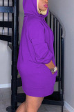purple Fashion Casual Solid Draw String Basic Long Sleeve Dresses