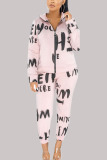 White Fashion Casual Adult Print Letter Hooded Collar Long Sleeve Regular Sleeve Regular Two Pieces