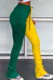 Green Fashion Casual Adult Patchwork Split Joint Boot Cut Bottoms