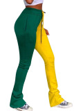 Green Fashion Casual Adult Patchwork Split Joint Boot Cut Bottoms