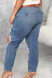 Blue Sexy Denim Solid Ripped Plus Size 