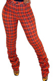 Red Casual Polyester Plaid Print Boot Cut Bottoms