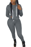 Grey Fashion Casual Adult Solid Pocket Hooded Collar Long Sleeve Regular Sleeve Regular Two Pieces