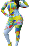 Multi-color Fashion Print Patchwork Hooded Collar Long Sleeve Regular Sleeve Regular Two Pieces