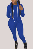 Blue Fashion Casual Adult Solid Pocket Hooded Collar Long Sleeve Regular Sleeve Regular Two Pieces
