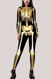 Gold Fashion Party Adult Print Patchwork O Neck Skinny Jumpsuits