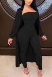 Black Fashion Sexy Adult Solid Patchwork Turndown Collar Long Sleeve Regular Sleeve Long Two Pieces