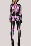 Pink Fashion Party Adult Print Split Joint O Neck Skinny Jumpsuits