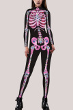 Multi-color Fashion Party Adult Print Split Joint O Neck Skinny Jumpsuits