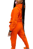 Orange Sportswear Print Hooded Collar Long Sleeve Regular Sleeve Regular Two Pieces
